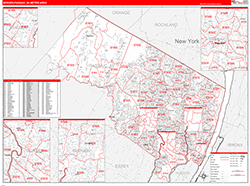 Bergen-Passaic Metro Area Wall Map Red Line Style 2026